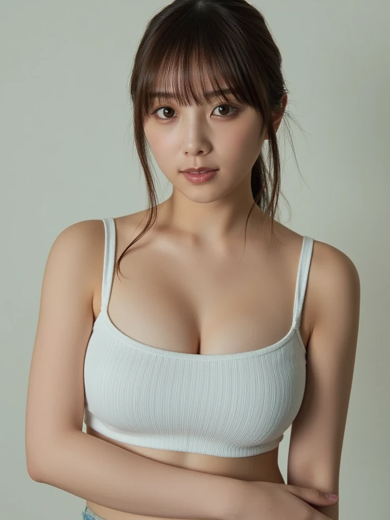 Kasumi, brown eyes, (best quality, ultra-detailed), (realistic:1.37), beautiful and detailed face, ultra-realistic texture, delicate face, delicate body, red lipstick, bright colors. High definition, 8K. angry expression 