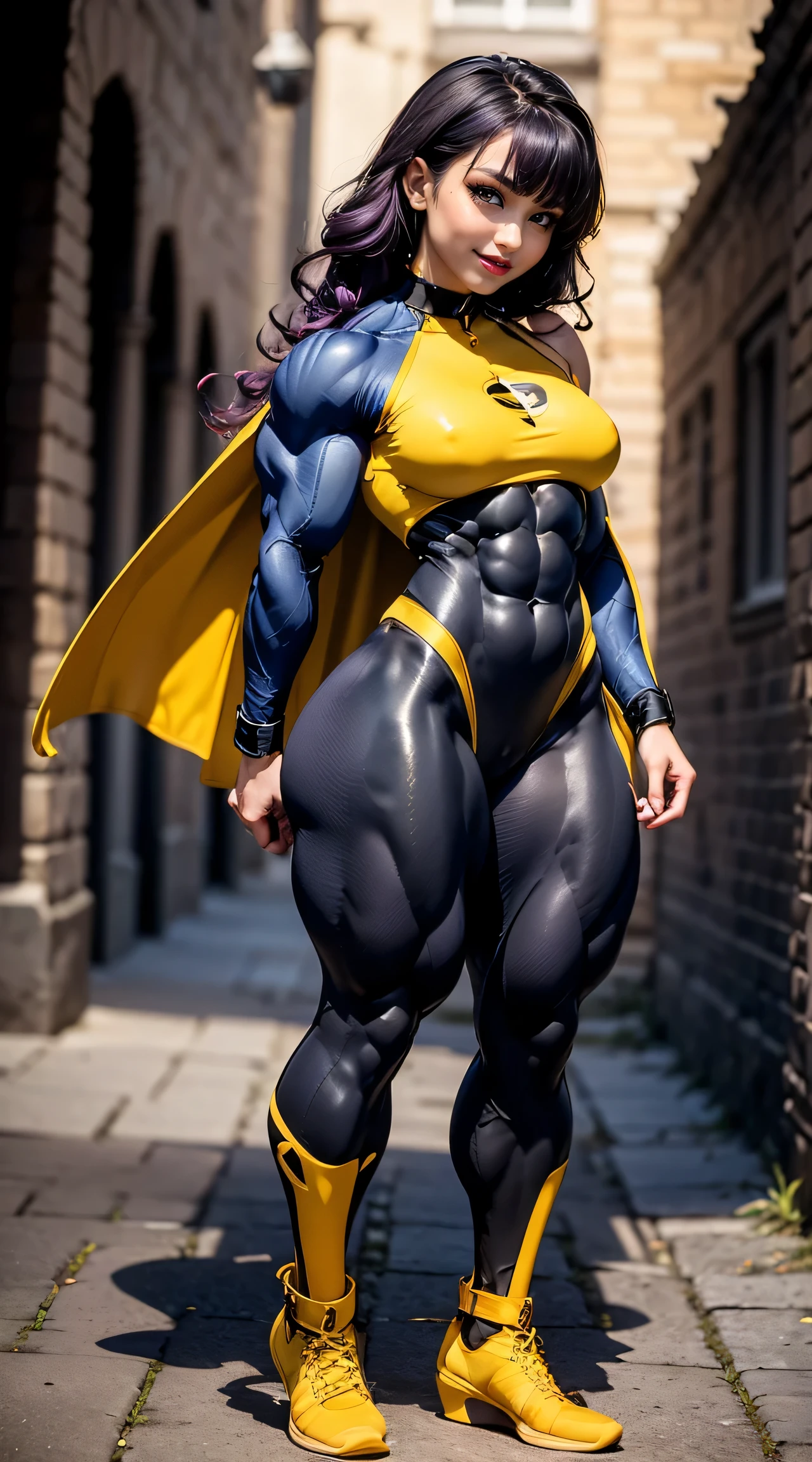 (Muscular:2), (thick muscular thighs, wide hips:2.3), (latina female, tan skin:2), adult, (glasses), earrings, eyeshadow, lipstick, bokeh, (freckles:0.9), (full body view:1.5), (striations), (hard nipples:1.2), (perky breasts:1.4), (superhero leotard, long gloves, cape, tall boots, thin fabric:1.5), (sculped muscles:1.7), (athletic body:1.5), (muscular body:2), (looking at viewer), (drunk, smiley:1.4), detailed eyes, dark bedroom, (three quarter view), (dawn lighting), rim lighting, two tone lighting, dimly lit, clean skin, low key (DETAILED SKIN), (big ass)