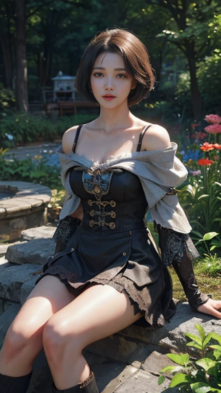 shuimobysim, girl, woman, bare shoulders, (ecchi0.5), (trees:0.5), (flowers:0.6) ,(birds:0.2), (bamboo0.1), lakes, Hangzhou, wuchangshuo, wuchangshuo in background shukezouma, --auto --s2