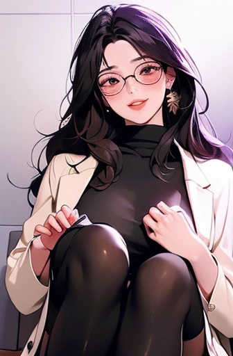 NSFW, obra-prima, melhor qualidade, ultra-detalhado, semi-realista, detailedfacialfeatures, 1girl,usando roupas executivas estilosas,voluptuosa,sensual,cabelos negros curtos,roupa cinza,arrogante,eyeglass