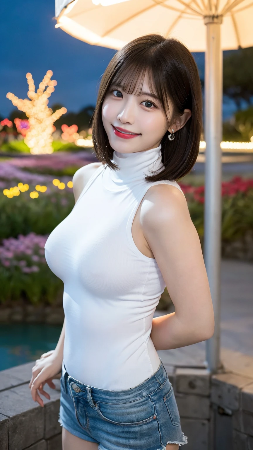 (8k, RAW photo, best quality, masterpiece:1.2), (realistic, photo-realistic:1.37), ultra-detailed,
1 girl,cute, solo,beautiful detailed sky,detailed cafe,night,sitting,dating,(nose blush),(smile:1.1),(closed mouth),large breasts, seductive smile, large aparture, professional lighting, Sony A7R4, Zessie 50mm F1.8,,fold your arms behind head:1.5,mole under eye:1.2
medium breasts,beautiful detailed eyes,(white sexy dress:1.1), bowtie,pleated skirt,(short hair:1.2),floating hair