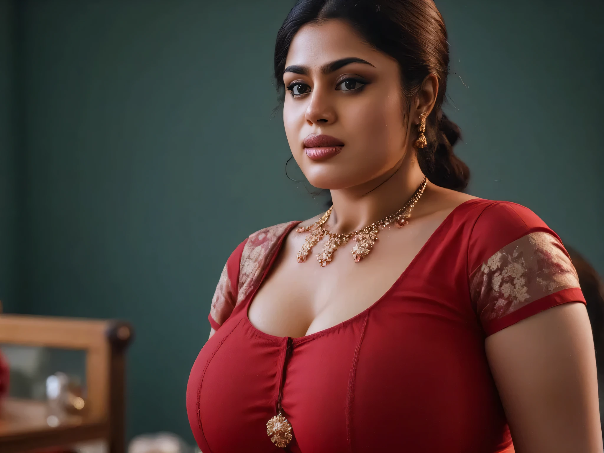 a woman sitting on a bench, detailed facial features, beautiful hair, warm lighting, photorealistic, realistic skin texture, intricate clothing folds, lush environment, highly detailed, cinematic composition, dramatic lighting, vibrant colors, masterpiece