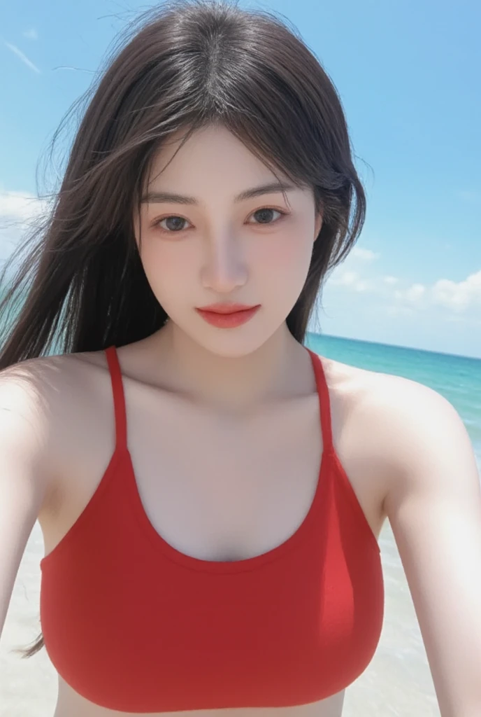 happiness、smile、flower near a body of water, at a tropical beach, wallpaper”, beautiful flower, screen cap, heavens, Ghost Festival, hibiscus, blue sky, cute:2, okinawa japan, riffle, romantic!!!, beach pic, because, honey, peacefull, wallpaper: 1 0 2 4, photo、photoリアリズム, Mark English, Black-haired woman, smile、Wearing a red micro-bikini、 David Mack, Deep colors and dark shadows Jean-Sebastian Rosbach, HD Mixed Media Collage, An illustration, With beautiful colors, woman with hat, Detailed face with red lips, Russ Mills, Red and Blue、((Extremely beautiful face close-up))