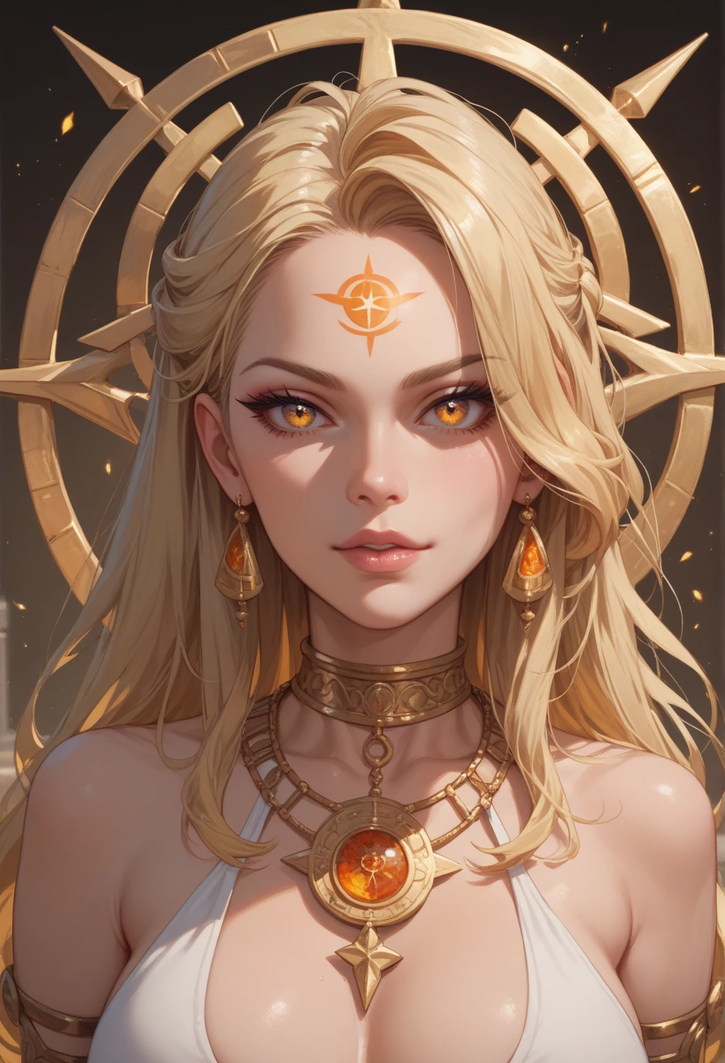beautiful goddess, sensual lighting,sexy pose, erotic expression,realistic,lots of jewelry,orange glowing eyes, ultra-detailed,ultra-detailed eyes, (beautiful detailed face and eyes and hair:1.1),laying sexy pose