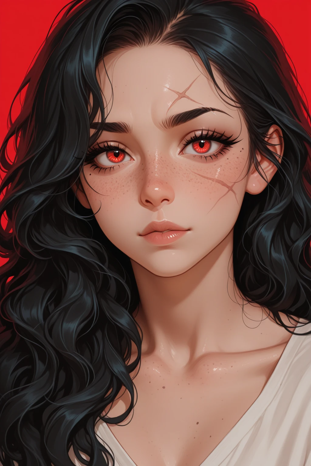 Girl with black hair and red locks