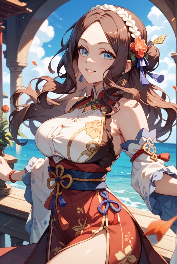 1femele,cloaks,ass camera,Big ass,blush,Pubic hair,1femele,plein air,Do not hide your chest,((NSFW)),((busty)),Beautiful face,(((​masterpiece+top-quality+hight resolution+ultra-detailliert)))、One girl with climatact、Nami、long silky orange hair、lofty nose、sharp eye、noble and inviolable temperament、(([femele]:1.2 + [a beauty]:1.2 +Orange long hair:1.2))、pirate ship background、blue open sky、云、Log Pose、Gold Bracelet、Green and white bikini halter top、tight low-rider jeans、Tattoos on the shoulder、Bright eye、ダイNamiックな角度と姿勢。