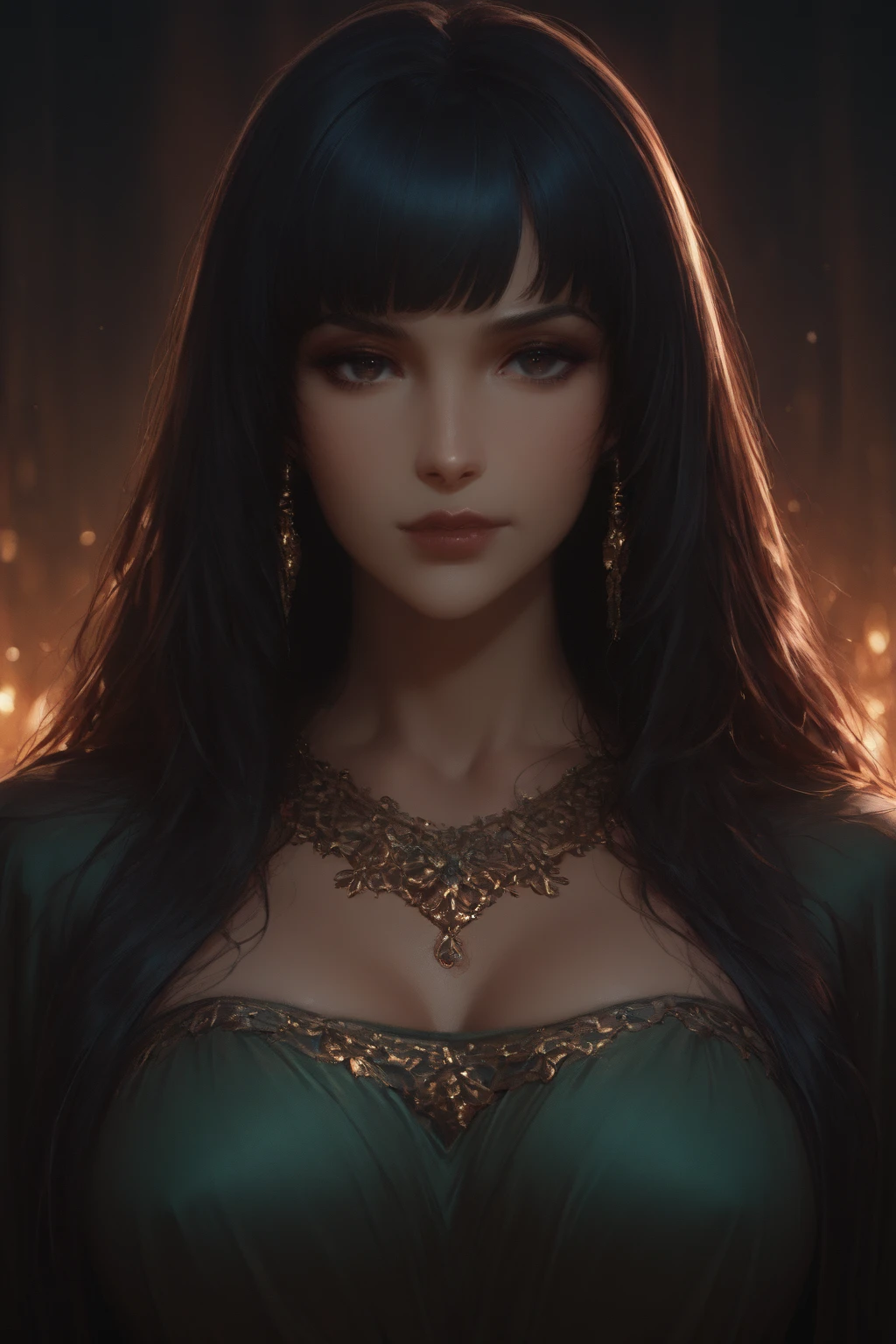 luz fraca, igreja velha, mature female vampire, redlips, expor presa de vampiro, pupilas azuis brilhantes, magro, alto, cabelo encaracolado preto longo, capa preta longa, leotardy vermelho longa saia-renda longa com diamante, pulseira de ouro, 8k, motor Unreal, altamente detalhado, tiro de corpo inteiro, (Skindentation: 1.5), realista, realista, (obra-prima: 1.5), arte conceitual, detalhes intrincados, altamente detalhado, realista, octane rendering, 8K, motor irreal, dinamic pose, melhor qualidade, alta resolução, (rosto realista: 1.1), (hiper-realismo: 1.1) , ((full_body)), olhos perfeitos, (pele brilhante: 1.2), ((penteado))), ((perfect hands))), (fundo muito detalhado), ((dynamic background), ((1girl)), ((Olhos detalhados, Olhos de alta qualidade, Rosto de alta qualidade)), saia-renda longa com diamante extremamente complexos, magical robes), magia, (dramatic), epic, profundidade de campo, bokeh, 4k, gotica, particules --auto
