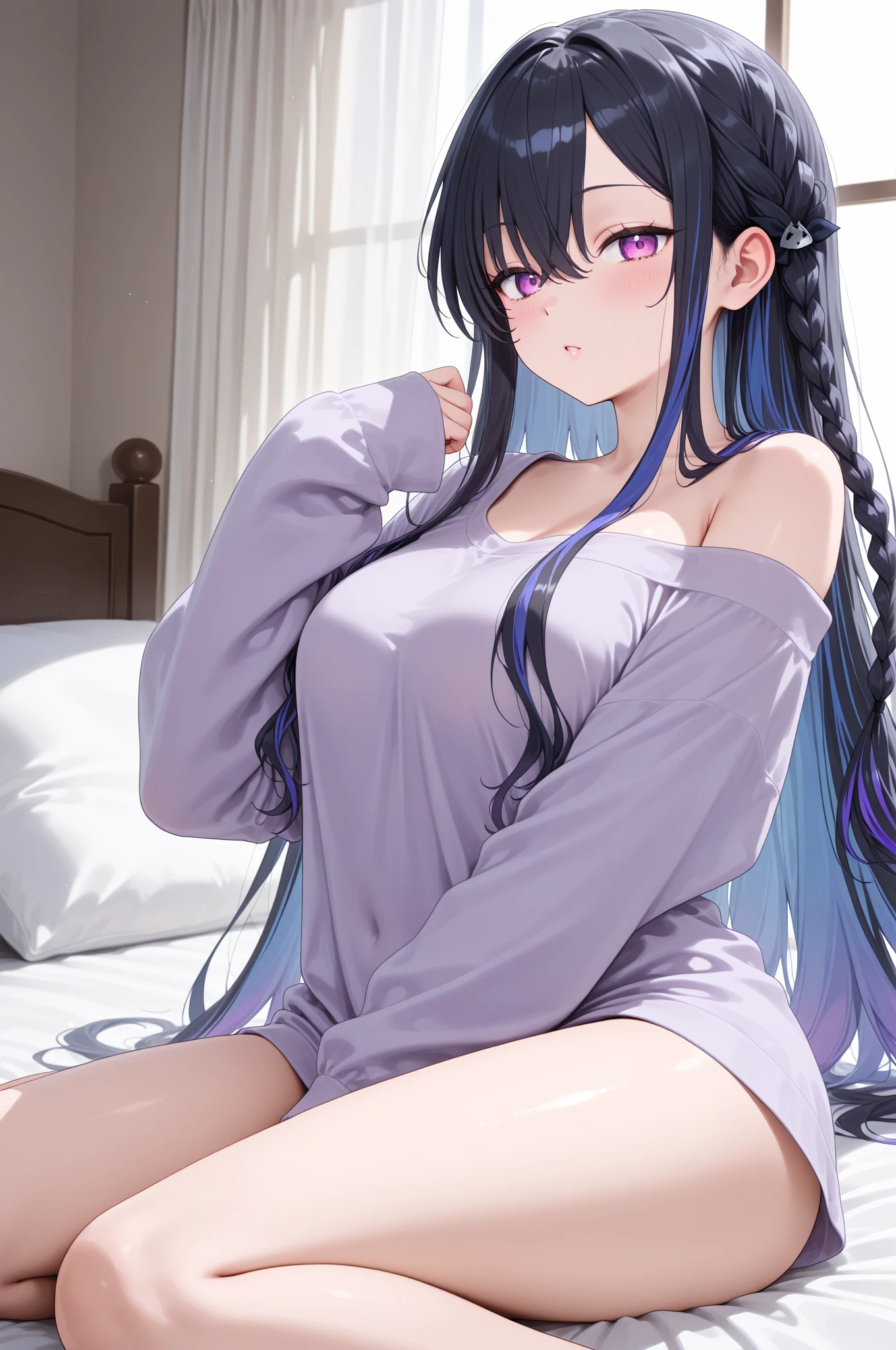 (8k, Ultra-high resolution, The best masterpiece, best quality:1.2), Very detailed, portrait, Half Body, side, focus on eyes, HD RAW photos, career arrest, High quality and beautiful, 超高清 8k 影像照片, confess, Professional photography, (actual, actual相片: 1.37), Very detailed的美麗女孩, Super delicate face shape, Contoured eyes, (Very detailed eyes), Delicate skin, (HD Skin:1.2), Neatly contoured fingers, (20:1.2), Twenty generations, cute girl, young beautiful mother, solo, Ai Hoshino, Hoshino Ai, (Wear comfortable loungewear), Vibrant look, (Layperson, Living room), Dynamic dark purple long hair, shiny purple eyes, (Star-shaped pupil:1.5), one hand raised, Sensual, warm, Exuding motherly love, perfect anatomy, Detailed background, HD Background, Volumetric lighting, actual, stunning details, 8k Ultra HD, high quality, CG unity, C4D Rendering, 3D Rendering, Octane Rendering,