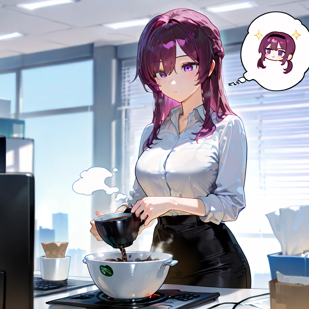 (masterpiece:1.4), high quality, high definition, sharp focus, detailed clothes, detailed body, detailed face, anime, best quality, 4k, 8k, absurd resolution, intricate detail, detailed hands, (detailed eyes:1.3), animation, illustration, highly detailed, highres, extremely detailed, <lora:hyperdenoiser_v090:0.6>, <lora:perfetfingers:1>,<lora:hyperrefiner_v090:0.6>, <lora:add_detail:0.4>, <lora:ETO_OC:0.2> ETO-OC, <lora:ETO_OCC006:0.8>, ETO_OCC, (curly hair:1.2), (parted bangs:1.4), long hair, black hair, thick eyebrows, pale skin, curvy, (plump:1.3), fat, full body, large breasts, <lora:spitTake:0.8> drinking,from side,holding cup,(((blowing coffee out of mouth,blowing, coffee))),office,office desk,office interior,