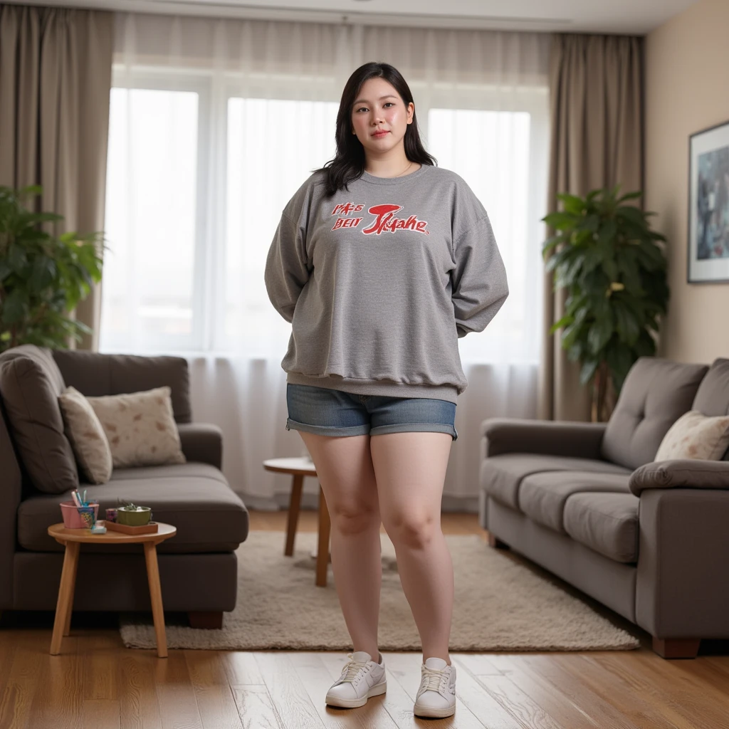 Very fat ??? girl , obese , age 15 years , very fat body , sit on the sofa ,face excited , full body,