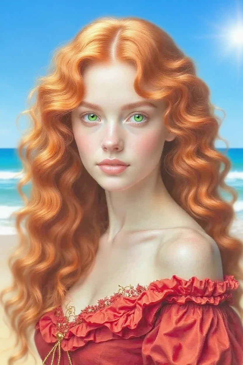 (photorealistic:1.9), (realistic photographic style:1.9), (hyperrealistic), (complexity). Amazing photorealistic portrait of a beautiful woman, long orange hair, a thin braid front, , slim and small breasts, bored, spectacular tropical beach in the background, dynamic pose, bikini outfit (masterpiece:1.3), (best quality: 1.3), (very aesthetic: 1.3), (absurdities: 1.3), (detailed background), newer, AI generated, (realistic: 1.9), [[(ultra high detail: 1.1), (sharp focus: 1.1) , (Refined Edges: 1.1), (HD Clarity: 1.1), (Precise Details: 1.2), (Rich Texture): 0.3], (Sharp Details), (More Micro Details, More Small Details: 1.3)], (( high-definition eyes: 1.2), (realistic eyelashes: 1.2), (soft eye shading), (precisely defined iris: 1.1), precise details, precise micro detailed eyes), realistic, absurd,Woman, orange hair, hair very long messy, very thin braid front, long hair, thin waist, small breasts, light skin, Kaffe Fassett style, Stephen Mackey style, , inspired by art by Bill Sienkiewicz and Dave McKean
