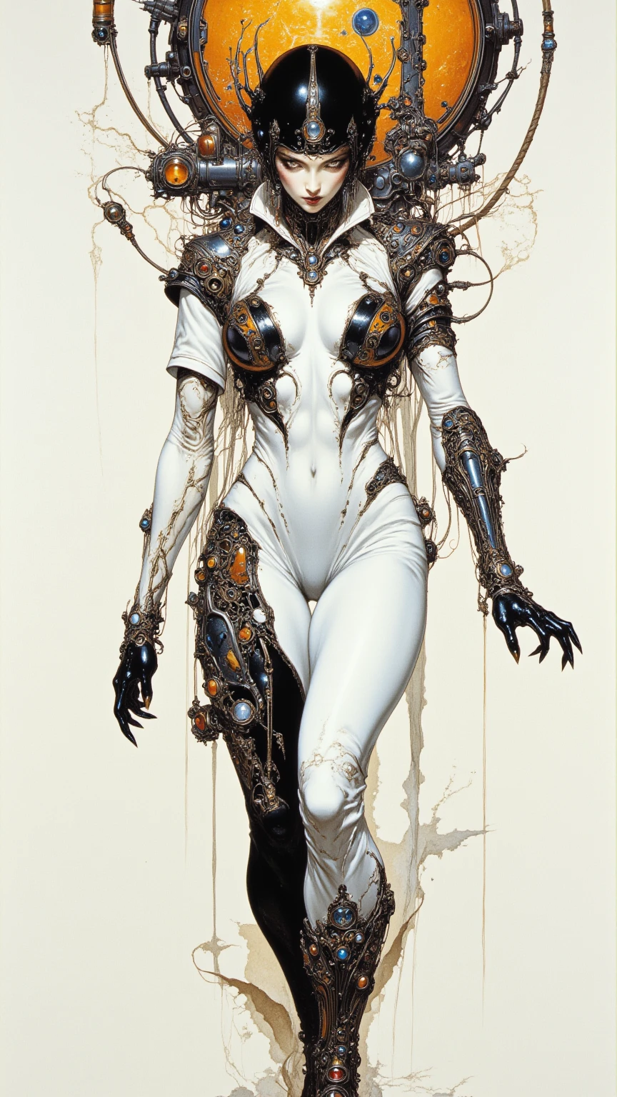 perfect proportions, anatomically correct, (head to toe: 2.0), (full body image: 2.0), solo, (Casshern: 1.6), extremely stylized, deviant art, masterpiece, highly detailed, detailed eyes, expressive detailed eyes, detailed pupils, futuristic, ((1950s scifi helmet)), ((pointy helmet)), Rubber Gloss, (flightsuit:1.4), big boots, entire body image, full body shot, nvinkpunk, professional photograph of alexander_skarsgard, tassles, large beads, (large tassels), cyberpunk, inkpunk, paint platter, ink splatter, (action pose:1.0),