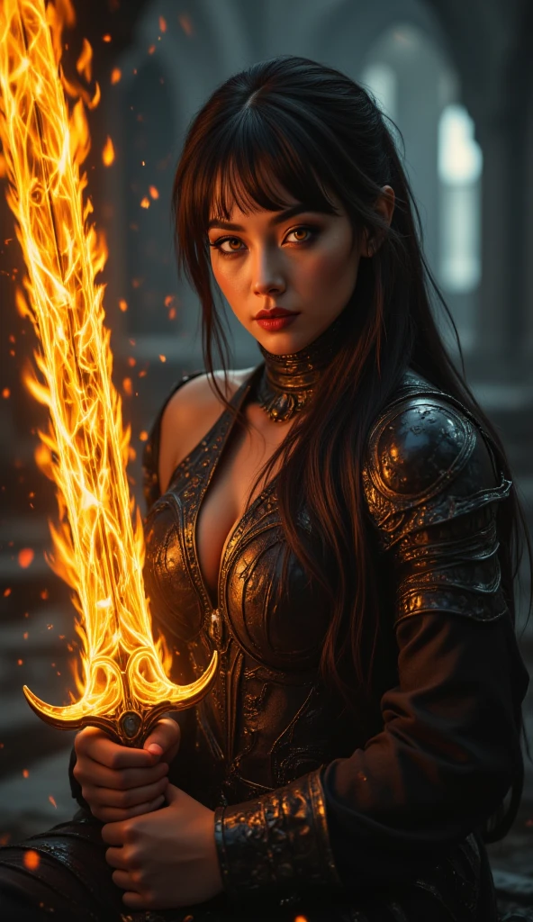 (skindentation:1.5), Realistic, Photorealistic, (masterpiece:1.5), concept art, intricate details, highly detailed, photorealistic, octane render, 8k, unreal engine, dynamic pose, best quality, highres, (realistic face:1.1), (hyperrealistic:1.1), ((full_body:1.2)), perfect eyes,(shiny skin:1.2), (((hairstyle))), (((perfect hands))), (extremely detailed background), ((dynamic background)), (light rays), (1girl), wearing dragon scale armor, ((detailed eyes, high quality eyes, high quality face)), long hair, (((flowing hairstyle))), ((controlling the fire)), magic, (dramatic), epic, depth of field, bokeh, 4k, gothic,, mountain background, glowing red iris, at night, casting magic, fantasy castle background
