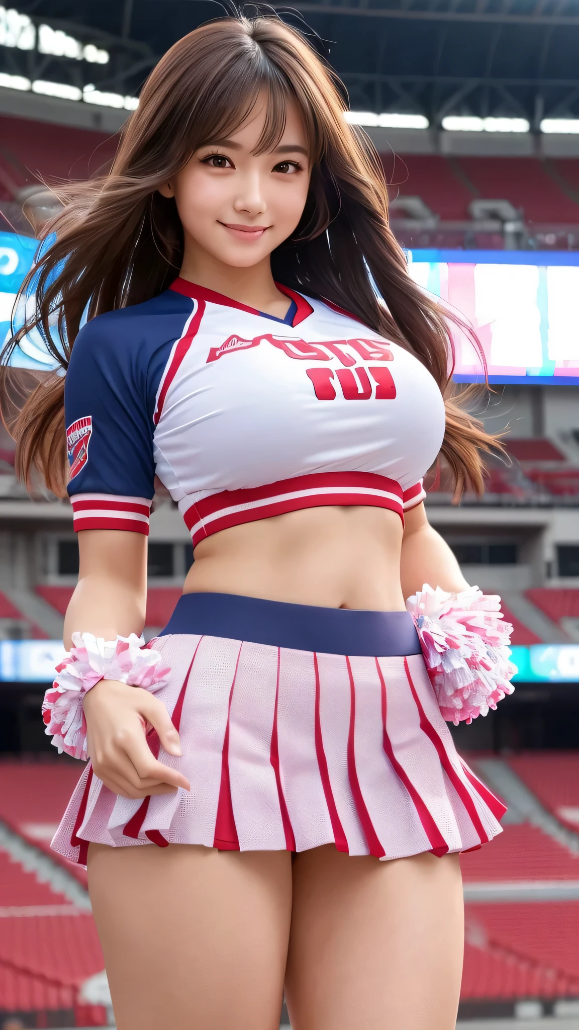 ((sfw)), ((best quality)), ((masterpiece)), ((realistic)), (detailed), (cowboy shot), a fun (cheerleader) LittleCaprice, wearing an (detailed cheerleader uniform:1.4), midriff, (detailed skirt:1.4), well lit, dramatic lighting, deep shadows and brilliant highlights, (intense eye contact), gorgeous eyes, seductive devious smirk, beautiful face, (highly detailed face, realistic skin texture), erotic mood, pastel theme, (artistic erotica), high quality, (by arny freytag), (by artgerm:1.2), <lora:LittleCaprice_v1.0:.9>