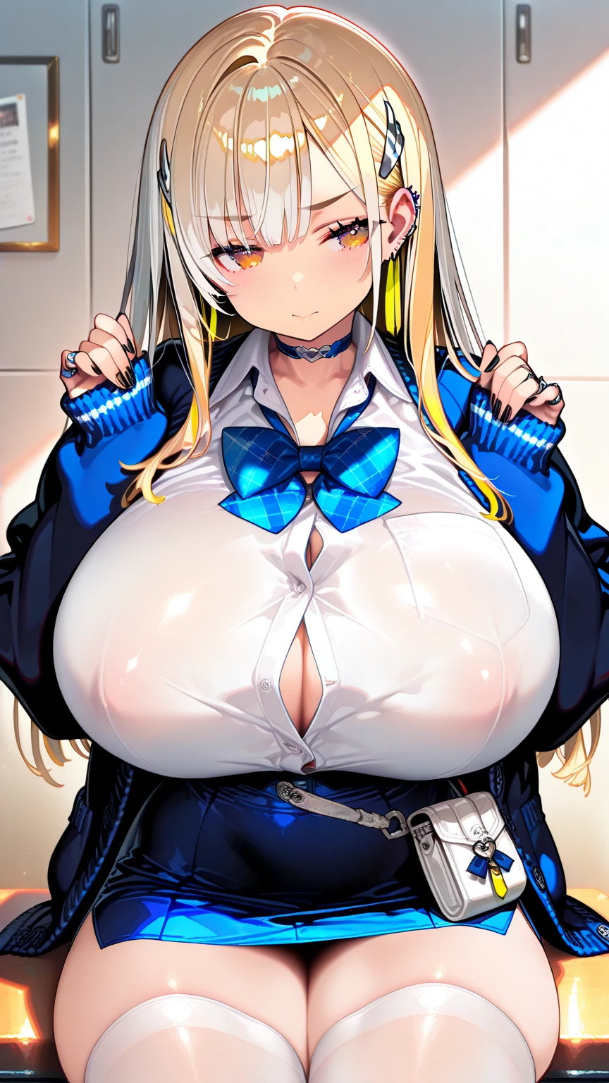 4K,High resolution, (Highly detailed CG,8K,wallpaper)、One Woman,(Clean detailed eyes),(Jacket),((NSFW)),(Huge breasts),(Huge breasts),(Huge breasts),(Huge breasts),(((Huge breasts))),(Beautiful and shapely breasts),Side view,((Blonde、Cute hairstyle))