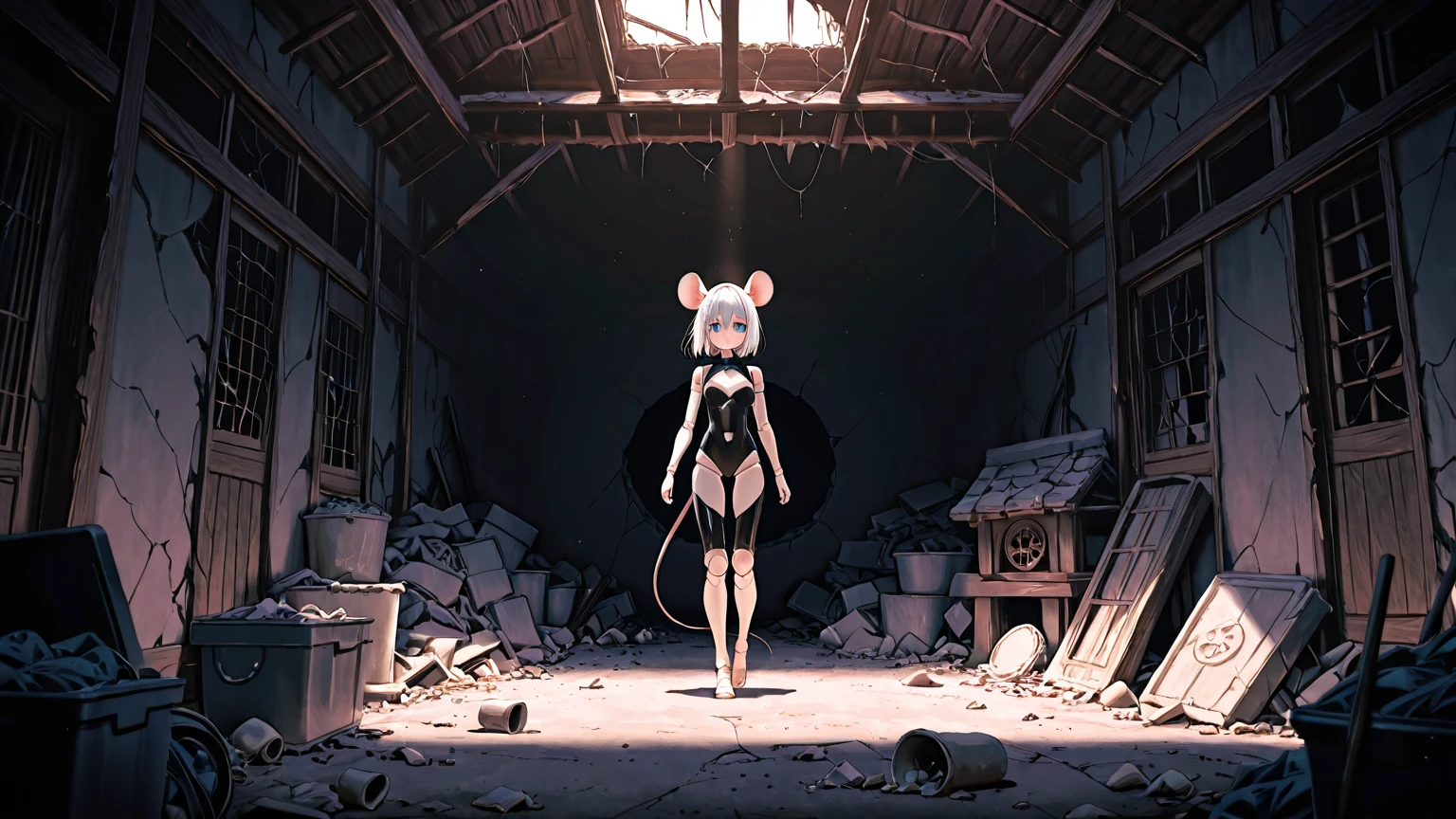 (Abnormal behavior:1.5),(crawling horror ghost theme,(crawling on all fours,backbend pose:1.5),(contorts  body in the most unnatural of ways:1.5),
extremely detailed CG unity 16k wallpaper,backlight,
(creepy broken doll,:1.2),
<lora:string-wasabiya:0.89> suspstring, 1 creepy broken  girl doll, long hair, doll joints, scary smirk,
(masterpiece, best quality, ultra detailed, hyper realistic, photo), delicate pattern, detailed background, super fine concept art,(darkness:1.4), dynamic lighting, faint light,high-contrast, (mysterious:0.8),,ethereal, truth,