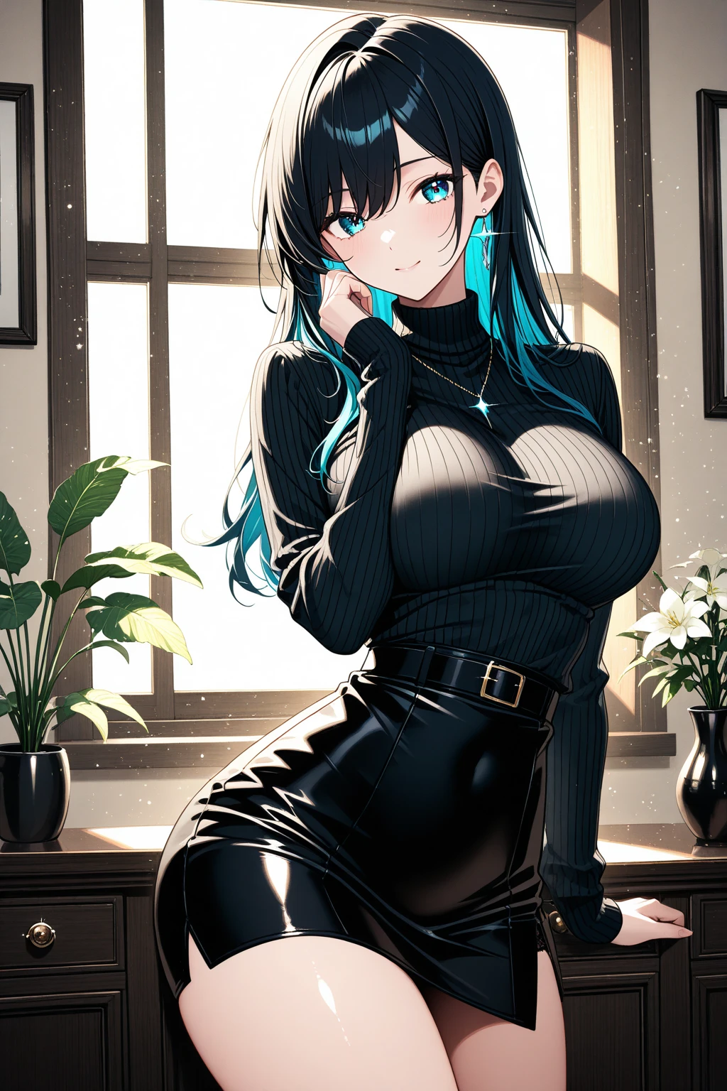 masterpiece, bestquality, perfectbody, redeyes, blackhair, bigbreasts, niceforsmile, perfectface, clothestoptank,