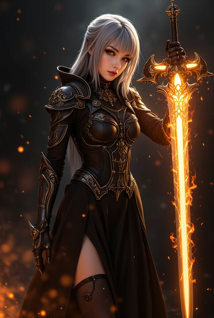 masterpiece, best quality, highres, 1girl, solo, scenery, looking at viewer,
GAME_Knight_ownwaifu,www.ownwaifu.com,long hair,white hair,armor,breasts,holding,sword,cleavage,medium breasts,cape,holding sword,shoulder armor,lips,gauntlets,tattoo,lipstick,makeup,pauldrons,blonde hair,brown eyes,jewelry,breastplate,circlet,
<lora:GAME_Knight_ownwaifu-10:0.7>