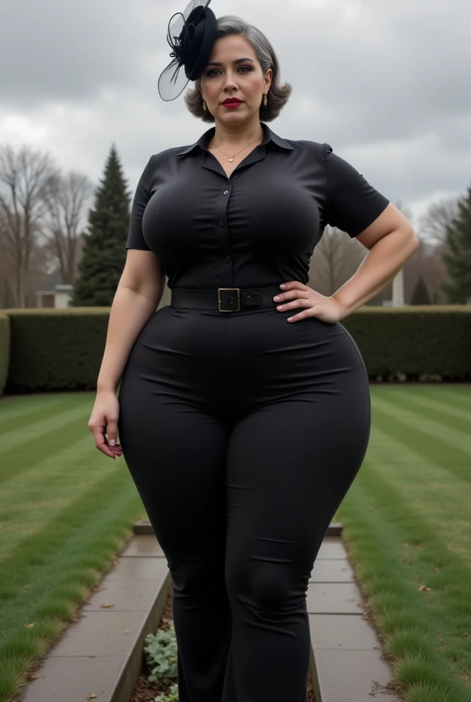((best quality)), ((masterpiece)), (detailed), perfect face, a woman in a black top and shorts pants posing for a picture, bbwchan, thick body, thicc, she has a jiggly fat round belly, korean girl, curvy model, beautiful thick female, thick, heonhwa choe, widest hips, skinny waist and thick hips, alluring plus sized model, thick thighs, nene tanaka body, nene tanaka face. Bbwchan, full body wide view, wearing a red sneaker