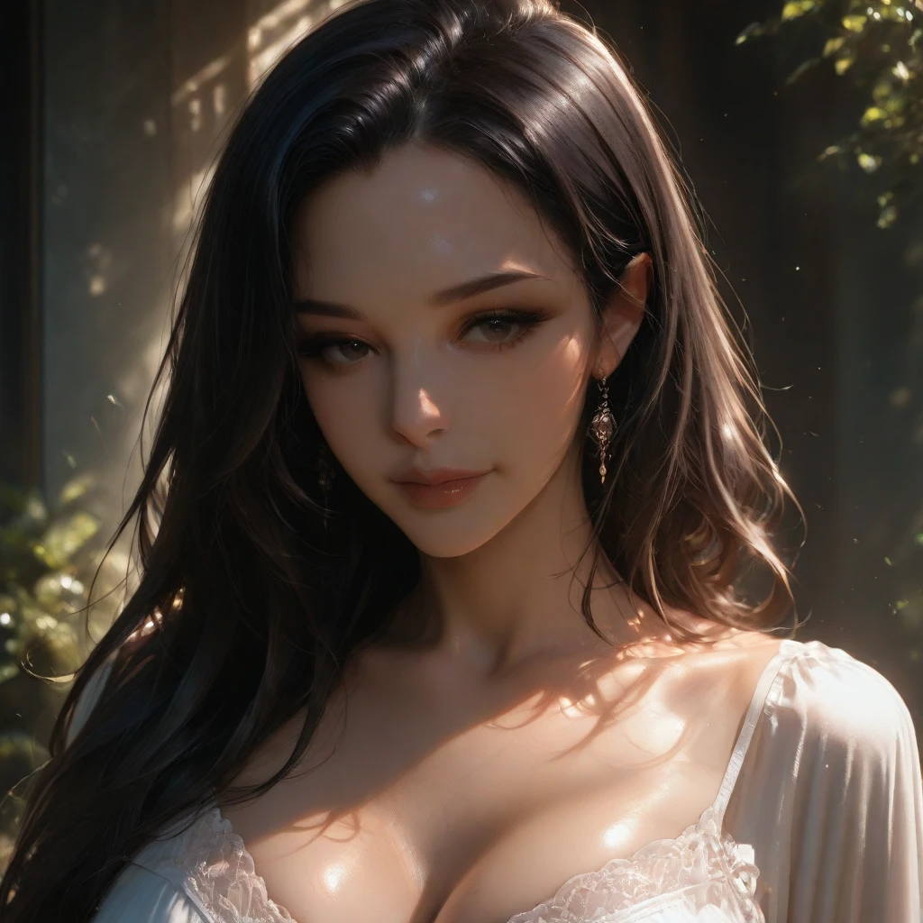 Picture of the elf's waist, difficult, slender face, elegant, wear a sapphire necklace, white light dress with straps, front camera, very detailed, digital painting, ArtStation, conceptual art, smooth, Sharp Focus, illustration, art by Artgerm and Greg Rutkowski and Alphonse Mucha, 8 K, volumetric fog, blossom, rays of light, clearance, curved bokeh