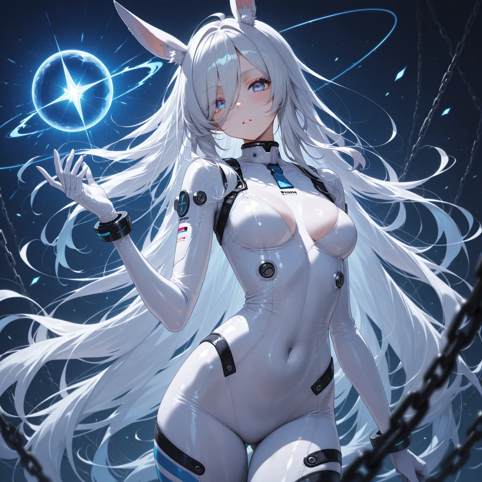 One girl、Inside the spacecraft、A girl and a beautiful sight are spreading。The walls and ceiling are covered with panels of futuristic design.、It has a fantastic glow。The interior of the ship is spacious々and々And々And々And、A variety of scientific instruments and consoles are located。The interior space of the spacecraft is、、、、It features a silvery metallic texture and a curvaceous design、focus on girl