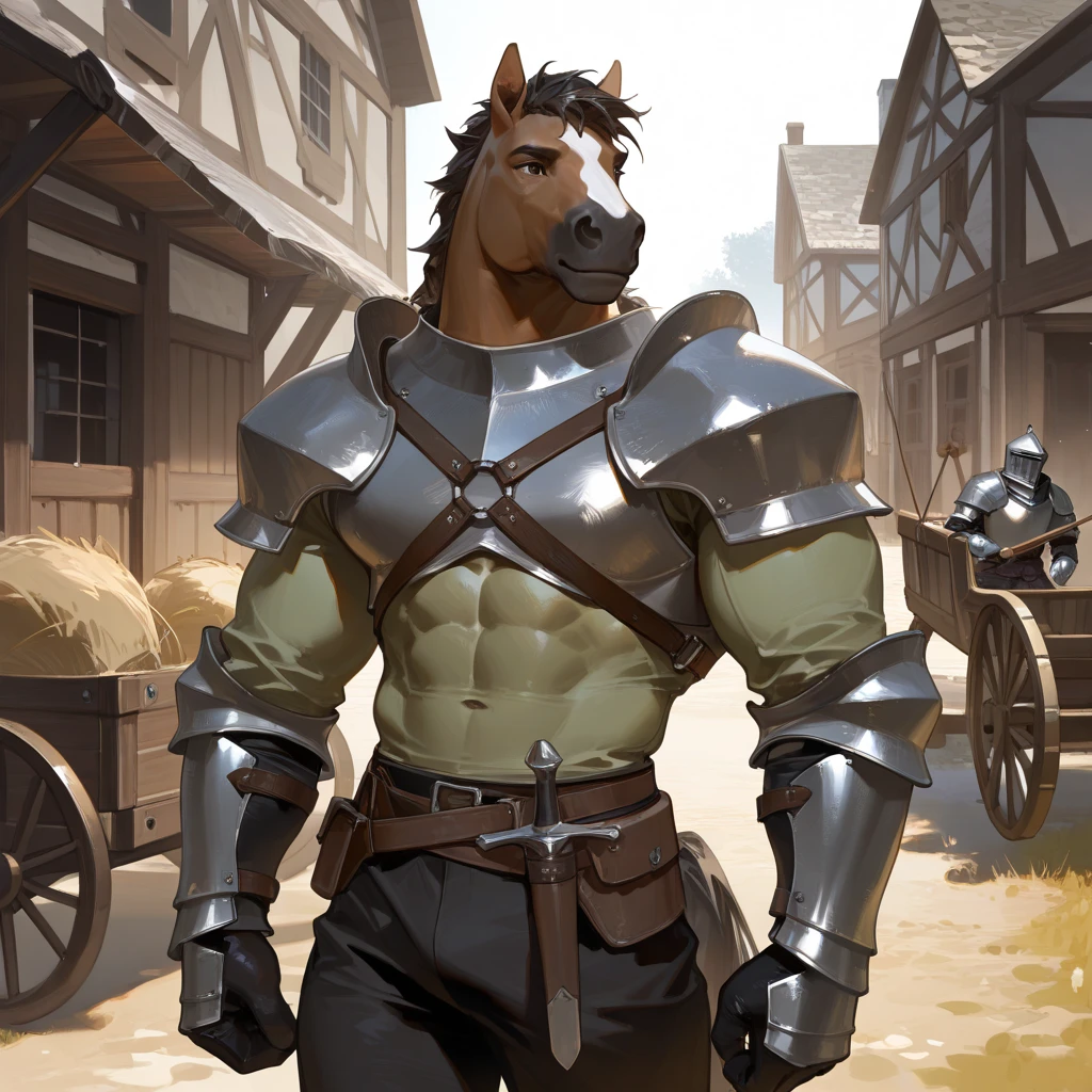 Furry, Antro, Equine, loincloth, hooves, medieval, Brown, White, Solo