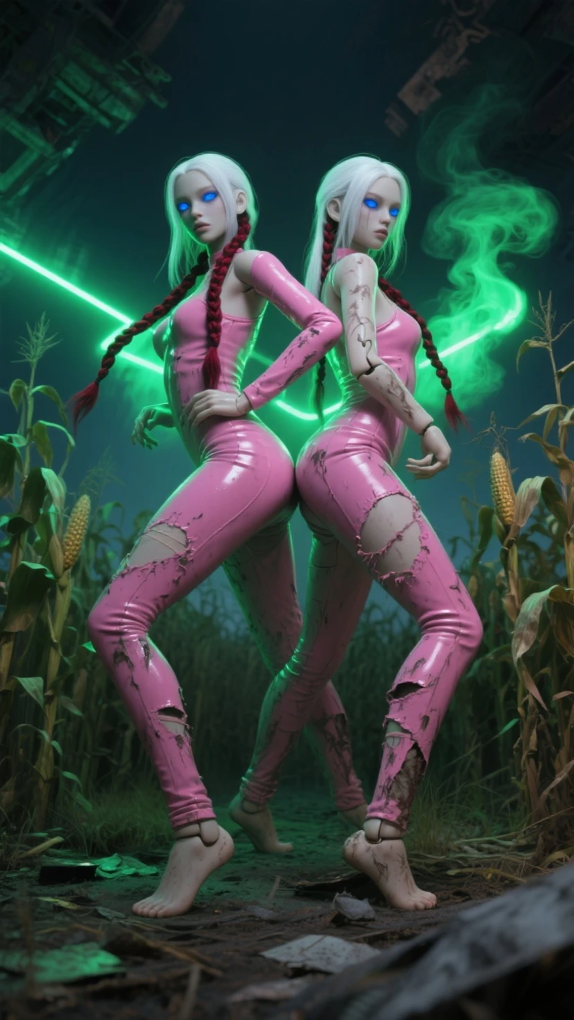 Hyperrealistic photograph of two women, pink fishnet tights smeared with mud, view from behind, thong, women kissing, French kiss, 30-year-old women smeared with mud, Lena Meyer Landrut, pink underbust corset smeared with mud, ruffles, black tulle skirt smeared with mud, black high heels patent pumps smeared with mud, pink fishnet tights smeared with mud, the entire body, red curly hair and clothes are covered with mud smeared, high quality, realistic lighting, image center, hourglass proportions, 8k, HDR, BDSM, medium chest size, long legs, tinted, professional photography of a woman, natural skin texture smeared with a lot of mud, 4K textures, Adobe Lightroom, Photolab, HDR, complicated, elegant, very detailed, sharp focus, insane details, intricate details, hyper-detailed, bright cinema light, outdoor atmosphere, chin pulled up, (exposed belly: 1.8 ), (distance shot), dominant facial expression, many women in the background --auto --s2