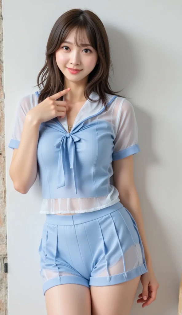 1womanl,Golden head hair,12year old ,((Englishman)),Beautiful breasts,,well-styled,,(Facing the front)(((Blushing cheeks)),(),((( Portrait from the knee up))),Blue eyes,((White tube top bra))((Dark blue mini skirt))((See-through jacket))