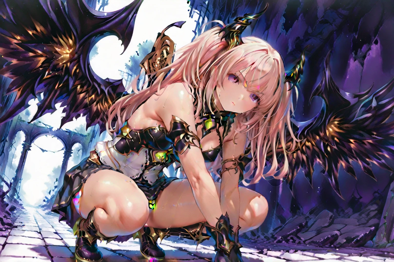 closeup, <lora:Gigerotic_Anime:0.70> monstergirl on a busy city street