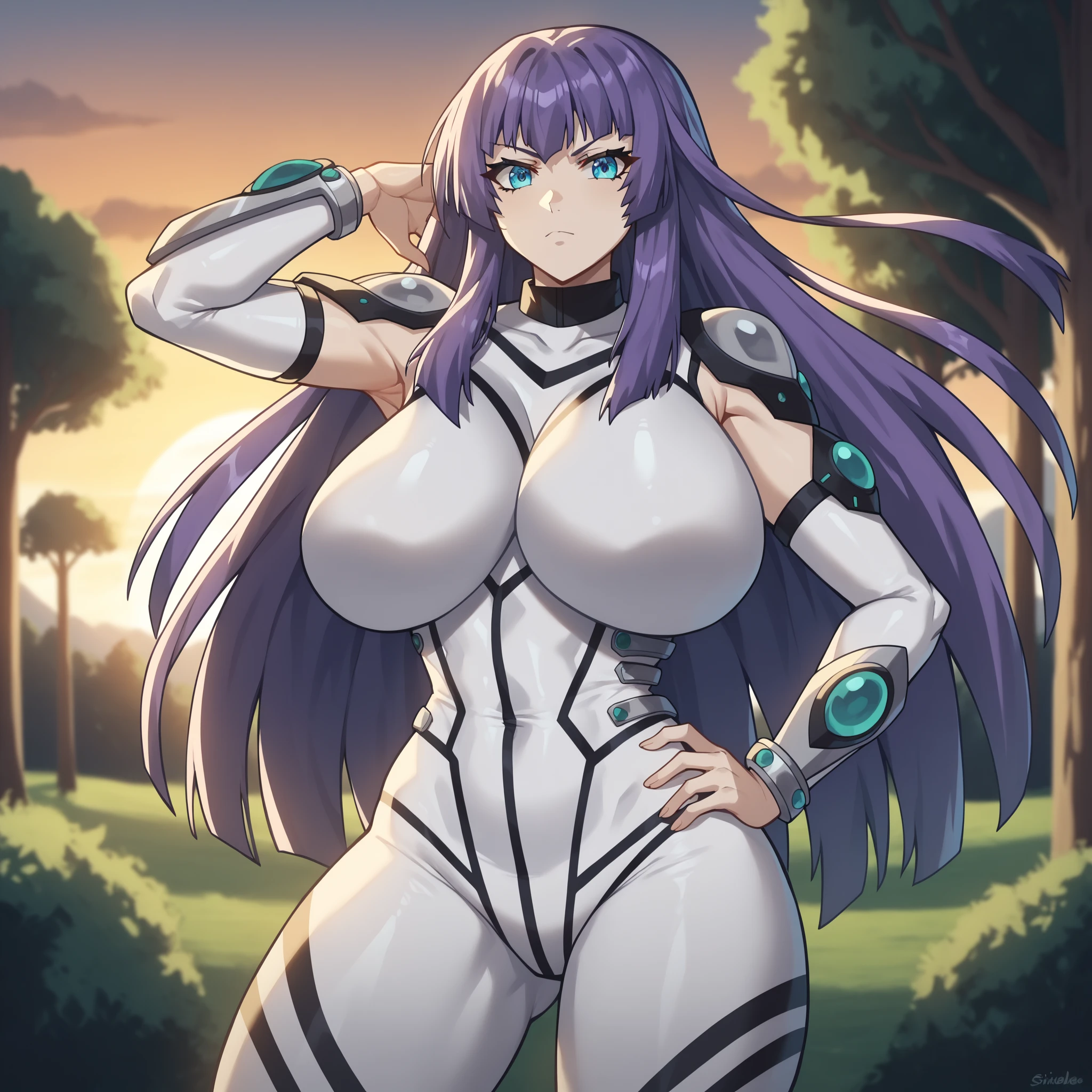 masterpiece, best quality, very aesthetic, absurdres, 1girl, mature_lady,(cum_on_body:1.2),neon genesis evangelion, rebuild of evangelion, white bodysuit,pilot suit,interface headset,turtleneck,,ahri(league_of_legends), 1girl, kitsune, kyuubi, deep purple hair,deep purple fox ears, long_hair,brown_eyes ,facial mark, whisker markings,white fox tail,kyuubi, large_breasts, long sleeves, magic, white multiple tails, off shoulder, sharp fingernails,in a playground,floating_hair,