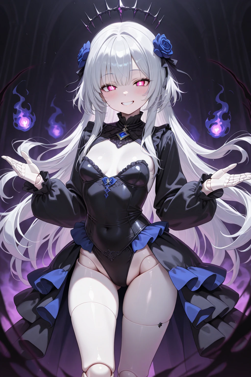 A beautiful loli has a grid and a game on both thighs