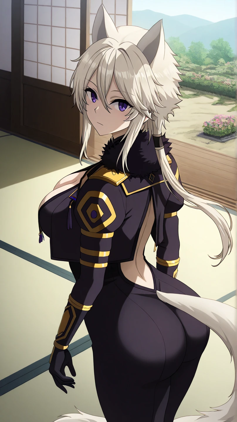 NSFW,masterpiece,Highest quality,High resolution,Very detailed,Zeta\(I want to be a powerful figure behind the scenes!\),Zeta,Animal ears、Purple Eyes、Blonde,short hair,gloves、Cleavage、tail、黒いgloves、Clothing cutouts、Cleavageの切り抜き,Iron Collar,Both arms are chained,Raise your arms,Glare,Angry face,blush,prison,Cobblestones,Sitting,Leg spread