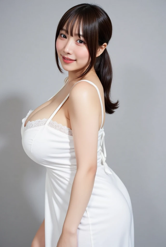 8K,high quality,high resolution,(tall),Plump,(Beautiful woman),(Brown Hair),(summer),(Cityscape),(白いアオザイ),(White ao dai),(),(),(),(),(Cleavage),(),,