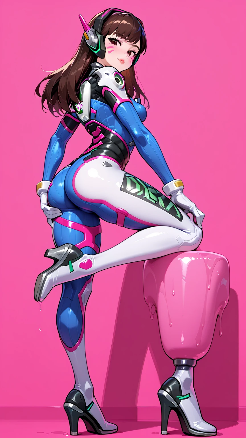 1girl cleaning a robot, hanger background
, wet, soapy suds, (blue & white striped leotard ,black denim crop jacket, black denim microshorts with stars on the back pockets, white stockings blue trim, black boots, thighhighs, gloves, purple beret), connie Yasha maheswaran, firm breast, voluptuous, black hair, narrow hooked nose, heart hips, oblong-shaped face, Black eyes, very darkskin, toned salacious muscles,
, expressive eyes, AND a giant pink mecha, scrubbing a giant pink mecha ((perfect face,perfect eyes, perfect anatomy, perfect anatomy, perfect woman,)),AddXL,((masterpiece)),(( best quality)), ((hyper-detailed background)), 8k photorealistic risography, lineart, Hyper-hd cel-shaded web animation, sharp gradients, deep highlights, very aesthetic, very absurdres, hyper stylistic, amazing lighting, incredibly stylistic, dark cool tones, rich atmospheric shading, sensual shadowing, sensual atmosphere, dynamic angle, dynamic pose, dynamic perspective, dynamic line of action, Raw sensuality, fabric texture, sensuous angle, skin indentations,