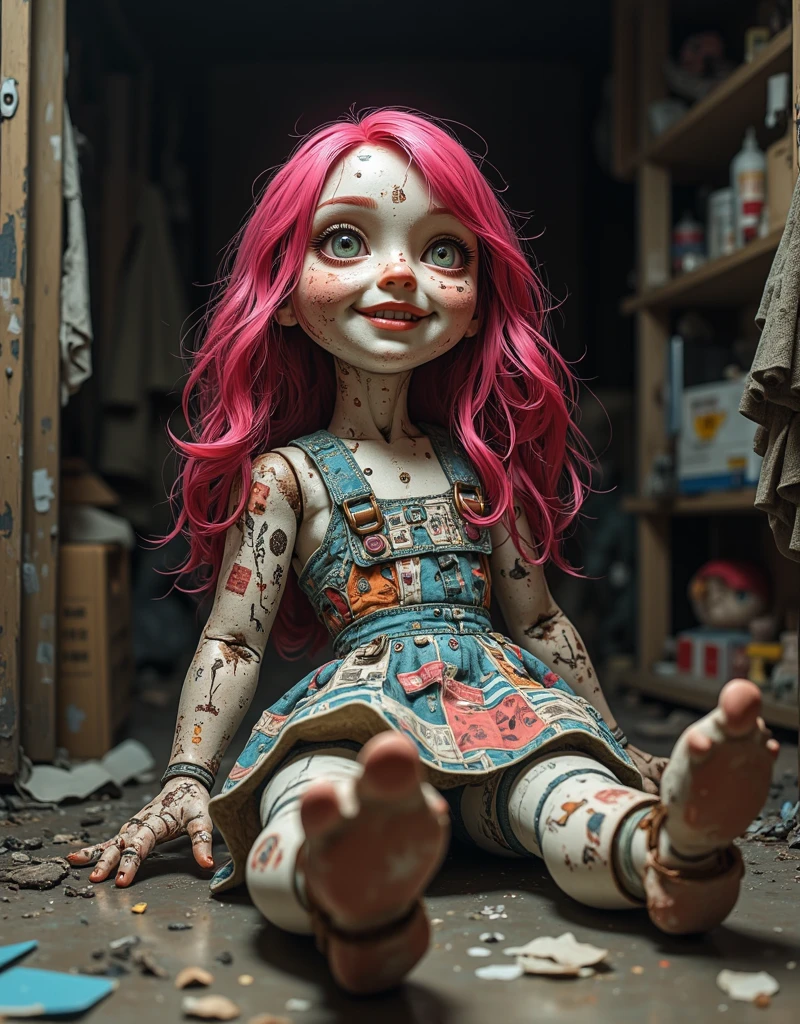 (knitted toy voodoo doll:1.2), (Voodoo Cursed Doll:1.3), (clothes Torn dress, cracks and seams on the body, buttons instead of eyes:1.0), (in the background Old children's room, dusty toys, musty smell:1.3), best quality, masterpiece, detailed soft oil painting, detailed background, dramatic cinematic lighting, soft edge lighting, professional, dramatic lighting, hard edge lighting, ultra quality, 4k,masterpiece, best quality, 8k, ultra highres, highres, extremely detailed