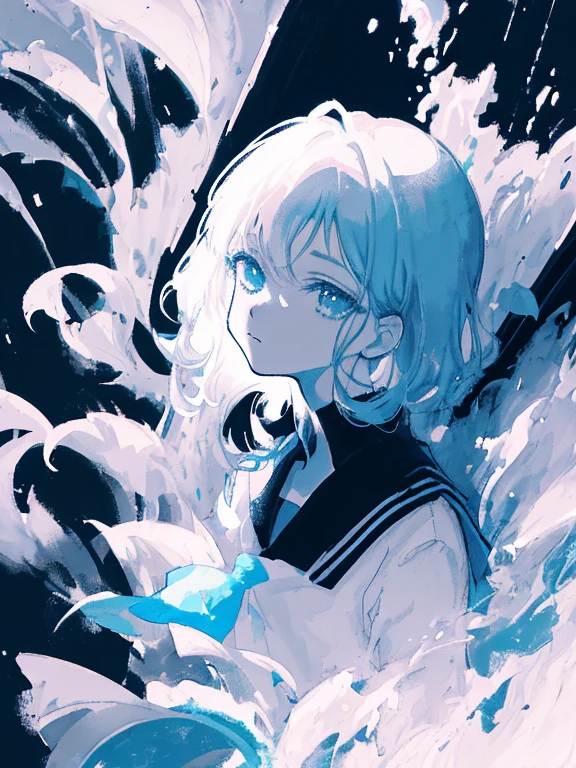 Gray Hair、 face、short hair、Sailor suit、Lower body naked、x word restraint、Tears、 scattered all over the body、Pussy、(Despairing face)