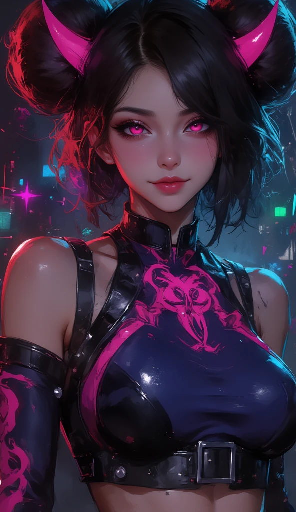solamente, Super fine photo, retrato Unreal Engine 5 8K UHD de 2 chicas hermosas y lindas, red and black color scheme tight cybernetic latex catsuit, Mascarilla cyberpunk, cybernetic glove, futuristic design, magenta neon lights details, hermoso maquillaje, lujoso, La mejor calidad, Obra maestra, Arte Oficial, Fondo de pantalla unificado de 8k, Super detailed, sharpen focus, dynamic pose, partes del cuerpo
