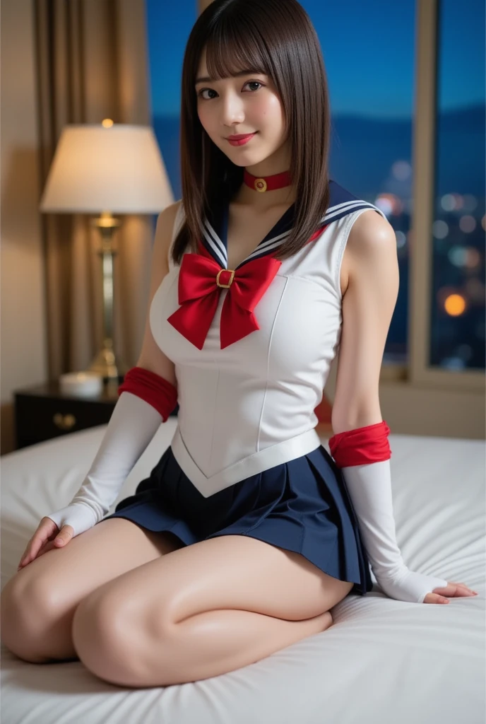 (((nsfw)))､1 Girl,Long Hair, (high quality,8K,Black Hair, Realistic, 最high quality, Purple dyed hair, Purple Hair, lumasterpiece,Very detailed, Confused)1.5,((Summer 1, tiara, Sailor Warrior Uniforms, White gloves, Red Sailor Collar, 赤いスカーto)),City of night,White gloves,Purple ribbon,Purple eyes,masterpiece,最high quality,High resolution,Same 1,tiara,Sailor Warrior Uniforms,White gloves,Red Sailor Collar,赤いスカーto,Star Choker,Elbow hand pockets,プリーツスカーto,barefoot,Purple ribbon,space,moon,to,smile,Flame Bow,Small breasts　Showing genitals