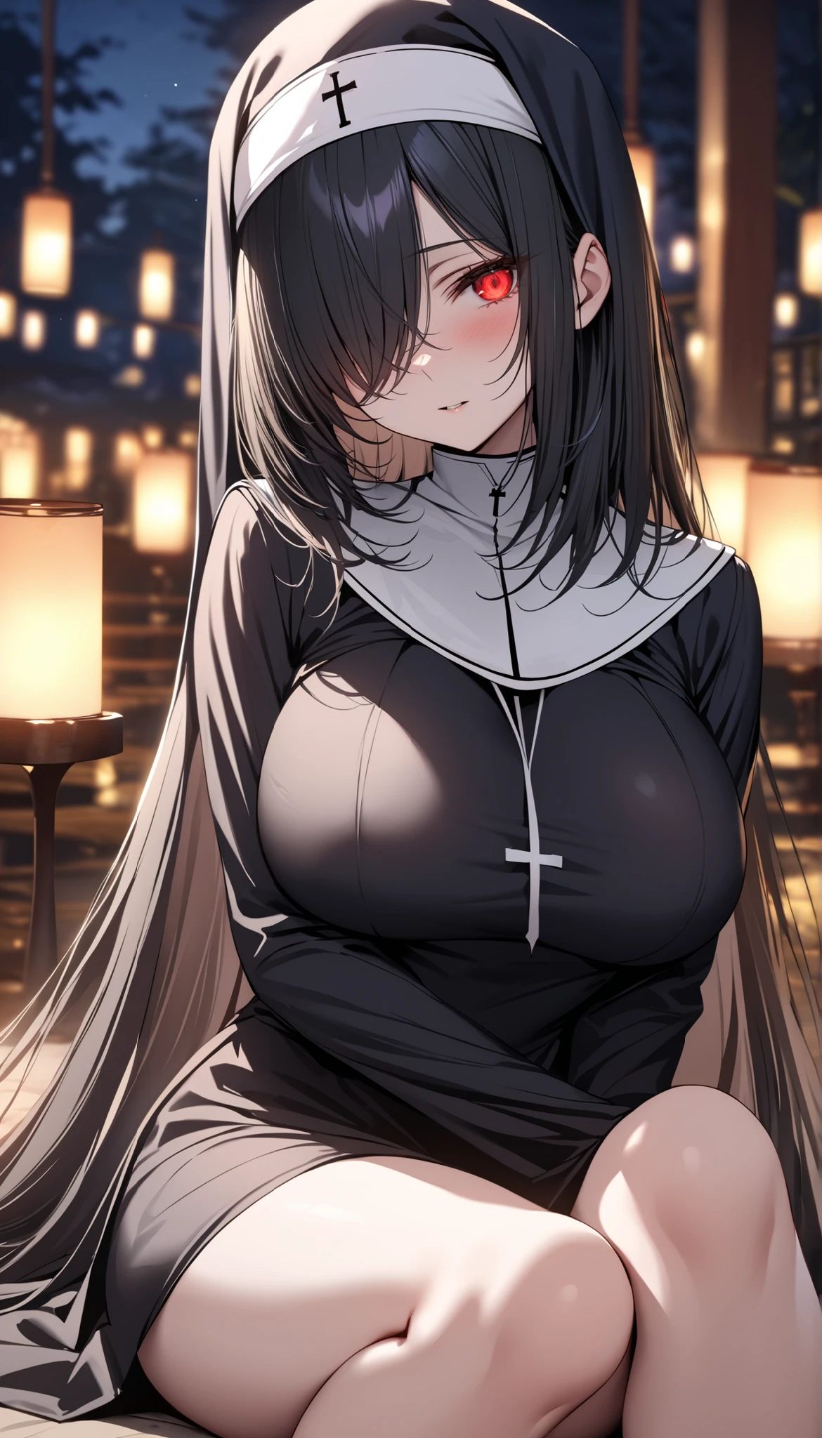 ((1 woman and 1 boy having sex, boy put his penis into girl's vagina)), girl moaning, girl cumming out, girl drooling, can see girl's bare breasts, girl show nipples, ((dynamic sex)), rough sex, open legs, There's cum dripping from her pussy and body, cum drip, no underwear, no bra, no panties, (Black dark eyeshadow, red lips, eye shadow, Heavy makeup, large breasts), seductive face, full blush, clear blush, (highres:1.2), ultra detailed, detailed face, detailed eyes, ((masterpiece)),(best quality),((very detailed)), ((cinematic lighting)), (dynamic angle), detailed lighting, (beautiful and delicate eyes), sweaty body, Mature and excited body, vibrant, Delicate and beautiful fingers, Detailed beautiful legs, windy, belly, lifted skirts, looking at viewer, Super Detail, Ultra-realistic body, Shiny skin, Glossy detailed hair texture,、excited face, (mature female, mature face, 30 years old), ((very long silver hair, pussy hair, moles under both eyes))、((Blue-silver eyes,thin eyebrows,Sexy nun,Sling black silk beautiful legs, bare breasts, pink nipples)), ((outdoors)), (metal chain on neck and wrists)