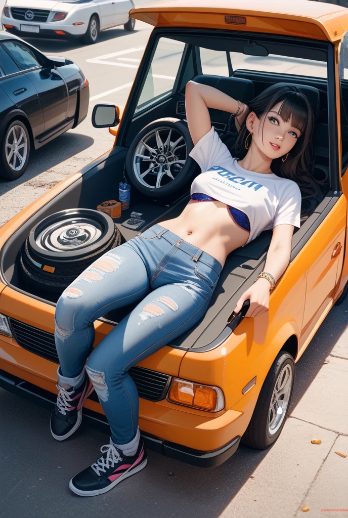 (masterpiece, best quality), 2girls, young teen, (skinny:1.5), ((two women in front of a car:1.3)), vibrant colors, bright, white, watercolor, (small breats:1.2), ((small ass:1.3)), (naked:1.4), (very small sexy t-shirt top:1.5), (oiled:1.5), (front view:1.4), ((sitting:1.4))