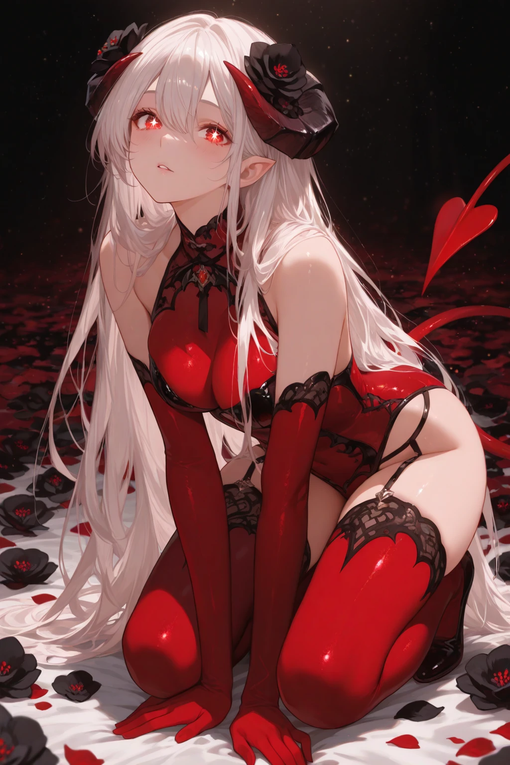 ((best quality)), ((masterpiece)), (detailed), 1girl, Character design, female, dynamic poses, long white grey hair, grey white eyes, very skinny, detailed, best quality, no accesoires around the neck, no shoes, prominent collarbones, skinny arms, flat stomach, visible hip bones, full body, blank white background, plain background, white background, red and white clothing, Bloodborne inspired, occult aesthetic, occult, detailed and intricate steampunk and detailed gothic, Very dramatic and cinematic lighting, cosmic horror, grim-dark, side-lighting, perfect face, Fluttering lace flared long knee length dress with frilly petticoats, knee length dress, pleated petticoats, petticoats gothic, complex lace boots, side-lighting, gothic aesthetic, wielding a mighty sword with mechanical components, mandalas, small breasts, a fairy, various different types of insect wings, NSFW, full body, whole body, body, plain background, white background, blank background, no background, white background NSFW, chains, full body, whole body, head-to-toe