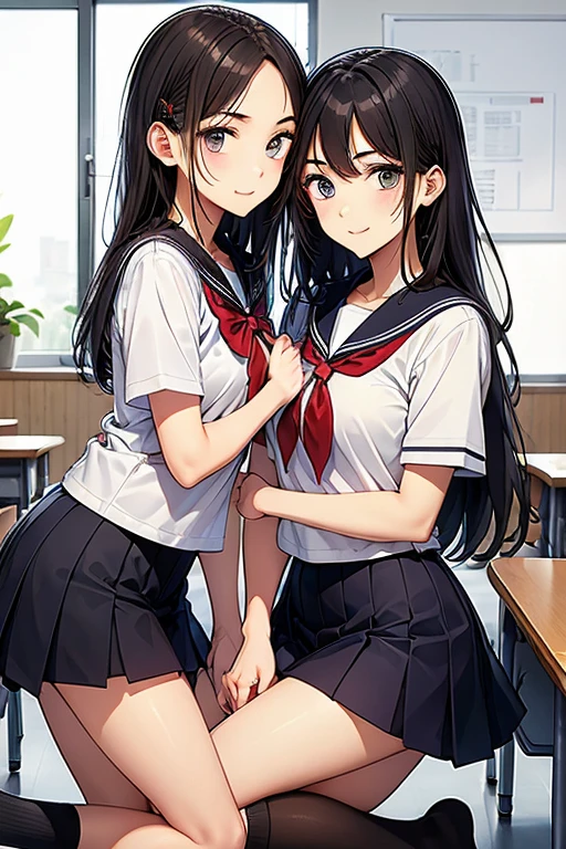 (masterpiece:1.4)、(1male people:1.9)、1girl、15 years old,(:1.2),high school student,beautiful girl,(short ponytails:1.2),akb48,nogizaka46,sailor suit,high ,(A father is touching his delicate girl's crotche:1.9)、student clothes、a closeup、Lying in bed、Father touching the crotch of delicate girl、(Cute 15-year-old delicate girl with semi-long hair and 50-year-old father with short hair)obscenity:1,2、Metamorphosis:1,2、NSFW:1,2、caress:1,2、Wrinkles between the eyebrows、Touching each other's crotches、red blush、toppless、White panties、Dark blue pleated mini skirt、tre anatomically correct,(small breasts:1.2),(skinny:1.2),(have a dildo in hand:1.5),dildo,sextoy,