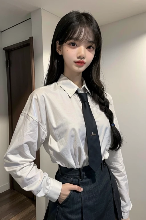 highest resolution, 8K, high definition, นักศึกษาthailand, woman, half-caste, thailand, Japan, Korea, Height 173 centimeters, ((random gesture)), (Beautiful face, แต่งBeautiful face, Double eyelids, red lips), (black hair, long hair long hairมาก, long hairตรง, long hair), (womanที่สวยงาม, The texture is realistic.), (white short sleeve shirt thin shirt, collar shirt, With metal buttons), (Huge breasts, Breast augmentation, big breast, Big tits, plump tits, Fluffy milk, Huge breasts), (short black pencil skirt, Very short, Side incision, กระโปรงพร้อมbeltwoman, tight), (Symmetrical shape, sexy figure, small waist, Long legs, Beautiful thighs), (Pitch black high heels, earring, Put on a watch, belt), full body photo, Look at every part of the body., (university backdrop, Building Building, university building, lawn, outdoor sports field, garden)