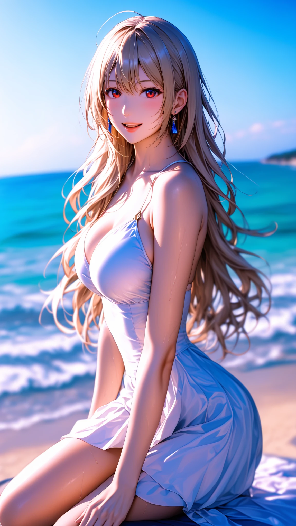 (best quality,ultra-detailed,photo-realistic:1.37),bright and vibrant colors,studio lighting,playful expression,stylish makeup,long blonde hair flowing in the wind,(front facing:1.3),alluring eyes,glossy lips,sexy pose, Tennis, smiling in a confident and seductive way,posing for a professional photoshoot,shallow depth of field,highlighting the main subject,soft natural lighting,creating a dreamy and magical atmosphere.