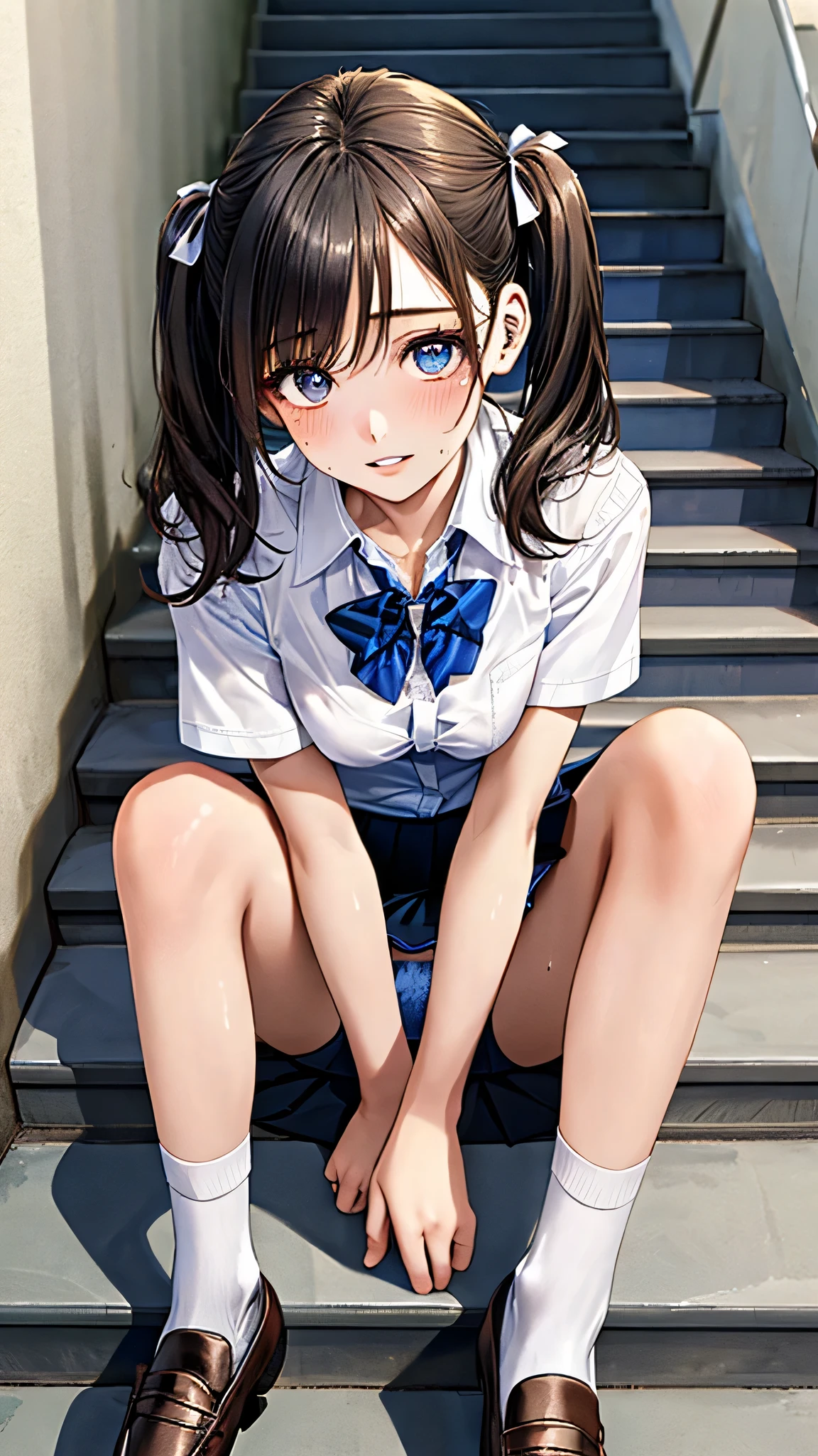 (masterpiece:1.3, top-quality, ultra high res, ultra detailed), (realistic, photorealistic:1.4), beautiful illustration, perfect lighting, natural lighting, colorful, depth of fields, surrealism, nsfw,
beautiful detailed hair, beautiful detailed face, beautiful detailed eyes, beautiful clavicle, beautiful body, beautiful chest, beautiful thigh, beautiful legs, beautiful fingers, shiny skin,
looking at viewer, 1 girl, japanese, high school girl, (perfect anatomy, anatomically correct, super detailed skin), cute and symmetrical face, babyface, perfect face, perfect eyes,
(middle hair, straight hair, charcoal gray hair), crossed bangs, blue eyes, drooping eyes, big eyes, long eyelashes, (large breasts, seductive thighs), slender, outstanding style,
((detailed cloth texture, short sleeves, sailor uniform, pleated skirt, sailor collar, scarf), white socks, loafer),
(beautiful scenery), evening, (sidewalk, grassy), (squatting), (lovely smile, upper eyes, open mouth),