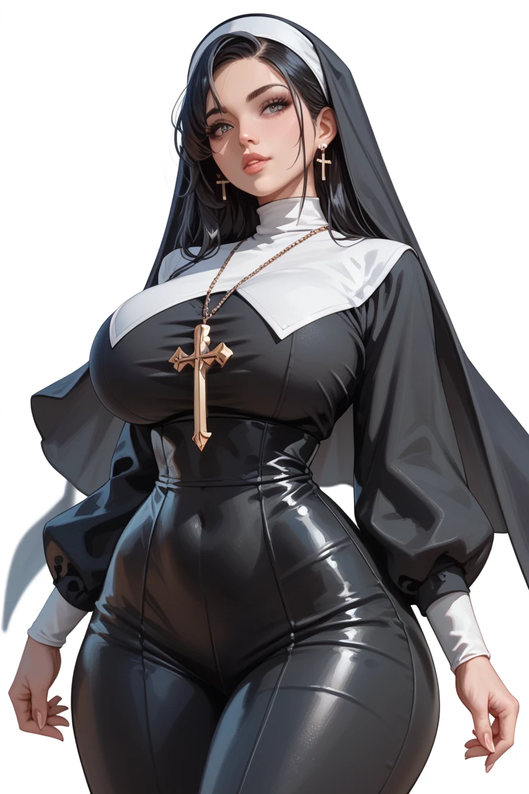 1 Same Girl , Perfect Beautiful , Baby Face , ((korean woman)), Korean 18 Years Old , Medium Hair , Black Gothic Nun Dress , Athletic Body , ((gigantic breasts:1.2)) Extreme Detailed Portrait With Bokeh Effect , Realistic Lighting , Night Street View , Dark Vibe , Crowd , Gothic Makeup , Gothic Tattoo , Posing Like a Model , Look at Viewer, cool lighting, blue street lamp light