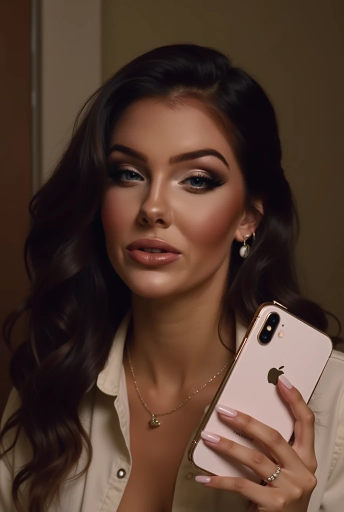Arafed woman with black clothes, fille sexy aux yeux bruns, Portrait Sophie Mudd, cheveux bruns et grands yeux, selfie of a young woman, Yeux de chambre, Violet Myers, sans maquillage, maquillage naturel, looking straight at camera, Visage avec Artgram, Maquillage subtil, Superbe photo du corps entier, dans la chambre, clivage