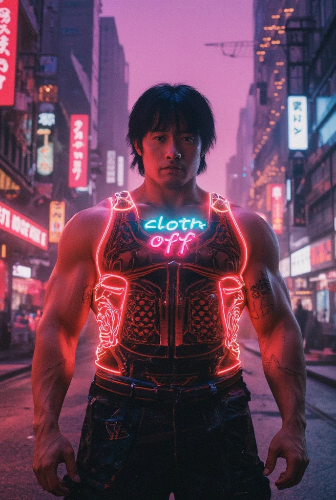 nsfw, best quality, masterpiece, highly detailed, cyberpunk art style, male, man, extremely attractive korean man, nude, muscular build, short middle parting hair, one robotic cybernetic arm, mechanical tentacle in place of penis, sitting on edge of bed, in bedroom, multicolored neon ambient lighting, dramatic shadows, perfect face, perfect hand, perfection