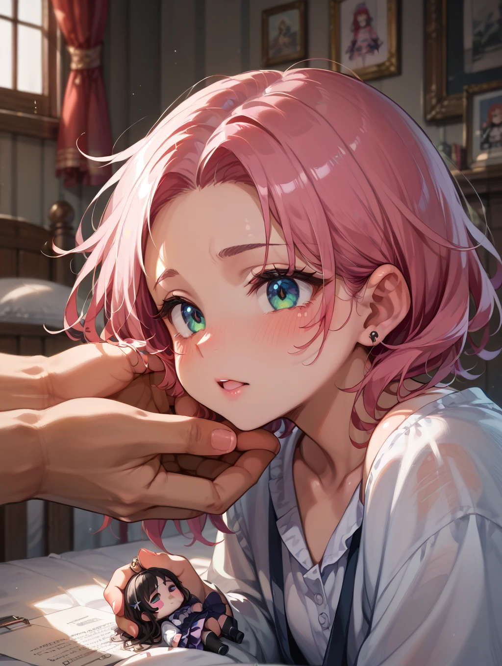 score_9, score_8_wonderful, anime, NSFW Hololive,Minato Akua, Pink hair, smelling one's own armpits, smelly armpits, huge butt, easy-to-give-birth body type, armpit hair, toilet, disgusted face, crying face, panties aside, pussy, pussy juice, 1boy kiss, vaginal penis, fat man, internal , tucked-up clothes