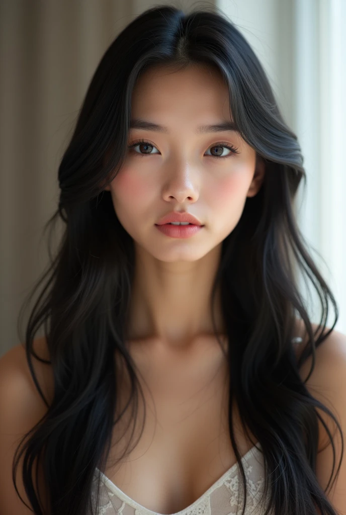 asian black hair selfie